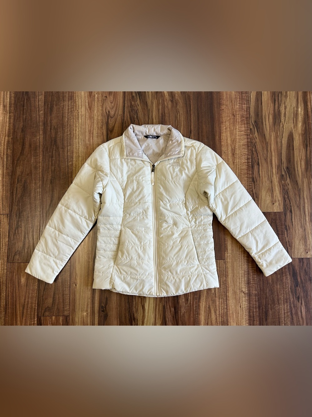 The North Face Girls Puffer Jacket XL 18 Ivory Beige Outerwear Logo